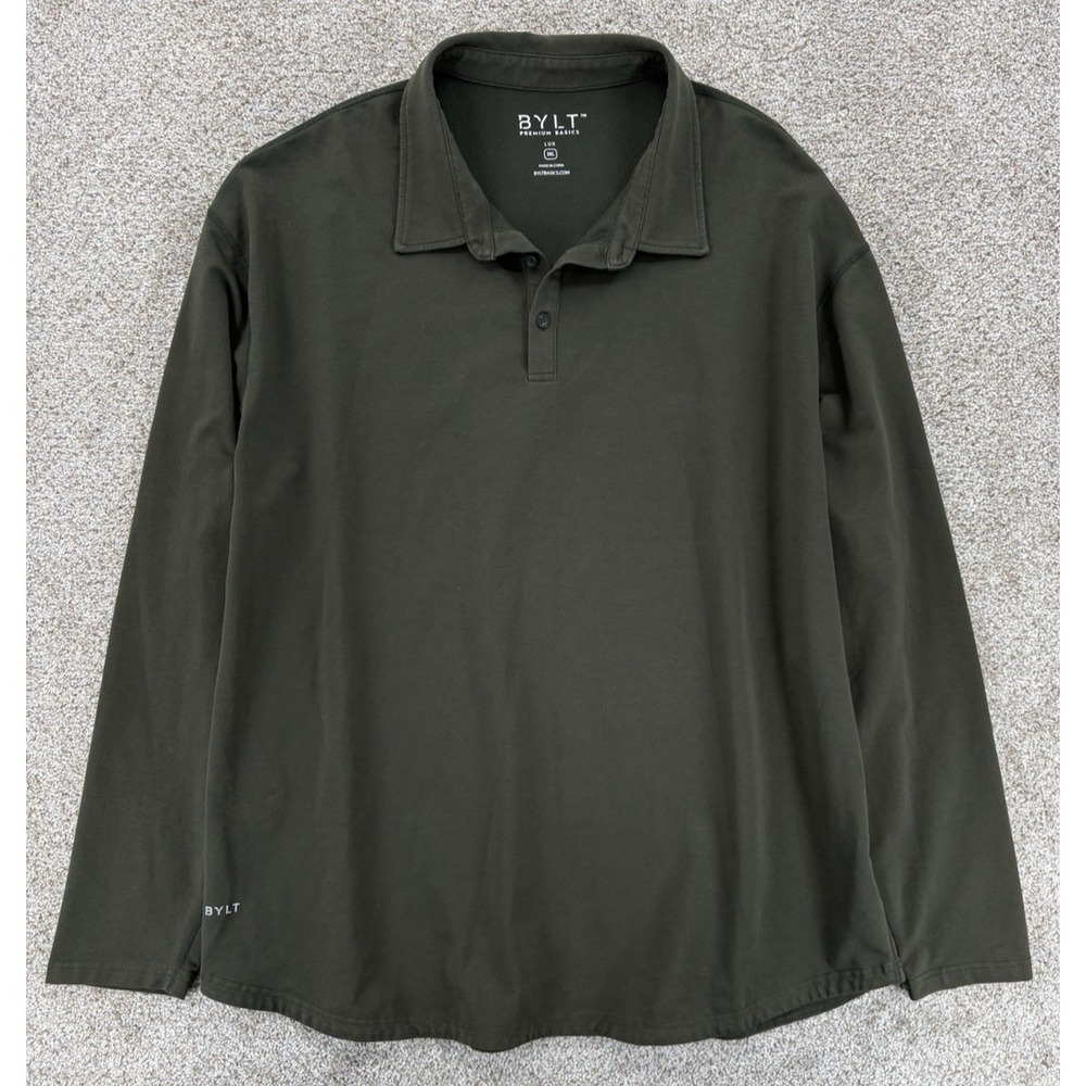 BYLT Premium Basics Lux Polo Men's 3XL Green Long Sleeve‎ Drop Cut Performance